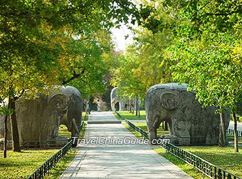 Stone Elephants in the Sacred Way 